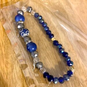 Hand Crafted Royal Blue And Silver Stretchy Bracelet